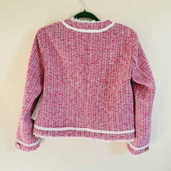 AQUA Women Tweed Blazer Jacket Pink Small Button Fringe Trim Metallic Business - Picture 13 of 16